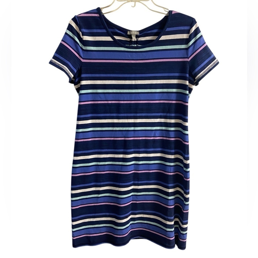 T by Talbots t shirt mini dress striped ruched drawstring back Small
